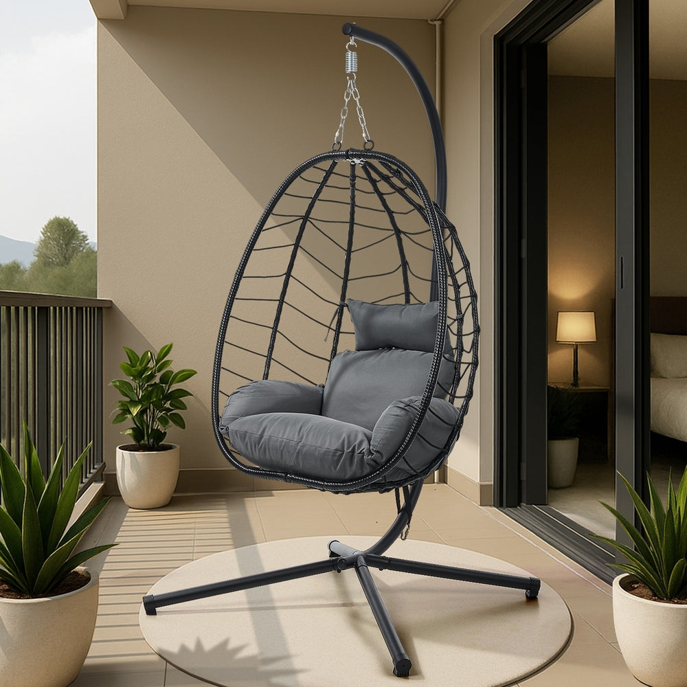 Livsip Outdoor Rattan Hanging Chair Porch Swing Chair Egg Seat Black