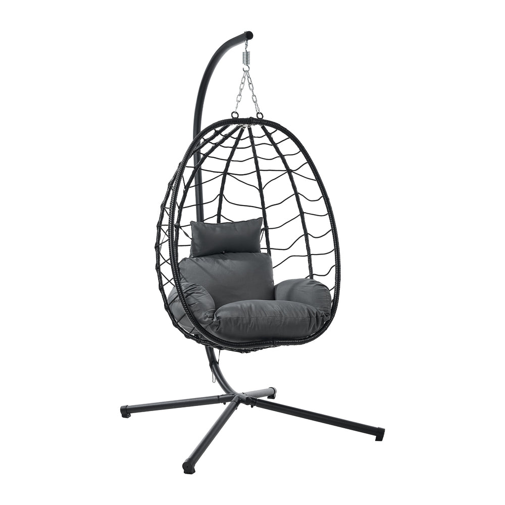 Livsip Outdoor Rattan Hanging Chair Porch Swing Chair Egg Seat Black