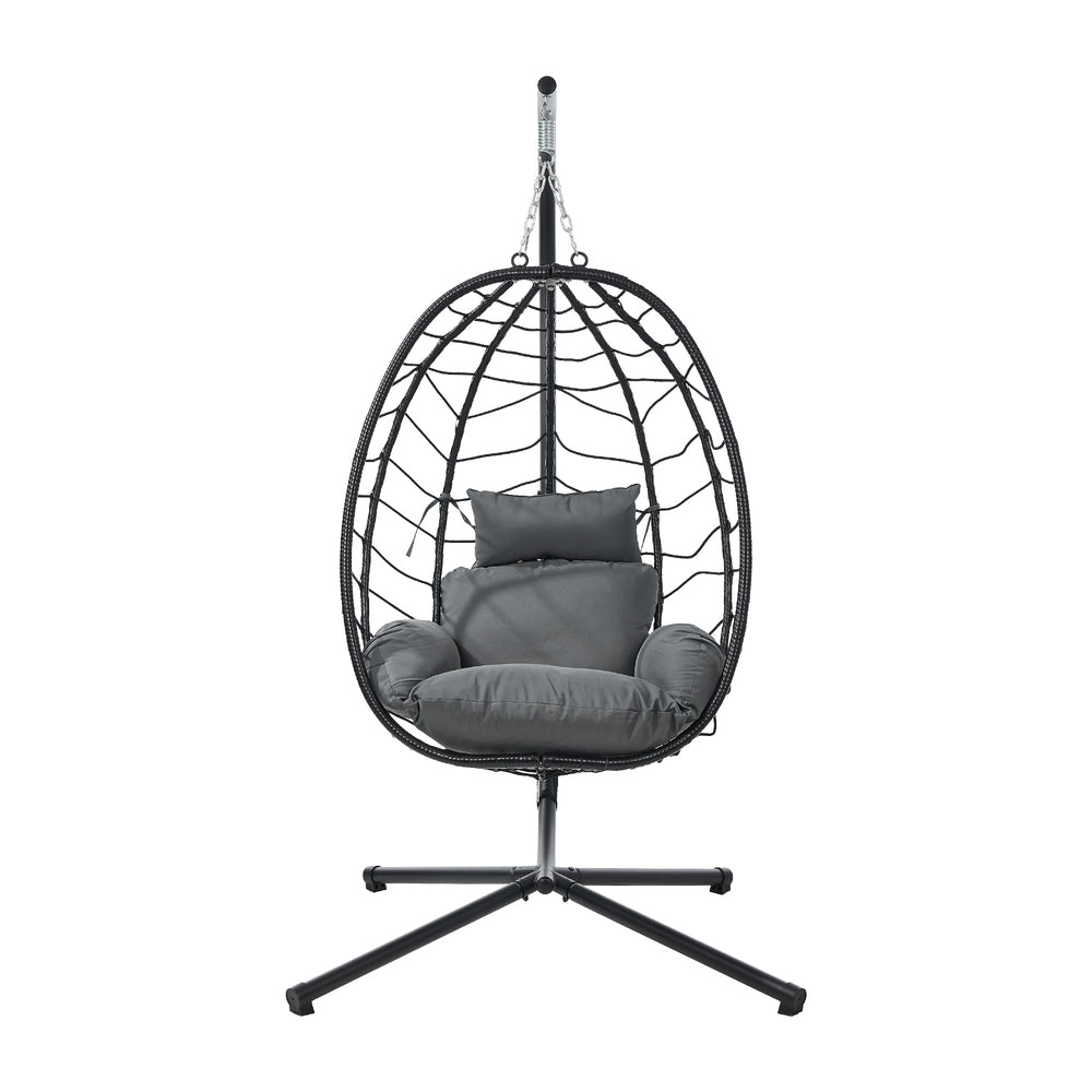 Livsip Outdoor Rattan Hanging Chair Porch Swing Chair Egg Seat Black