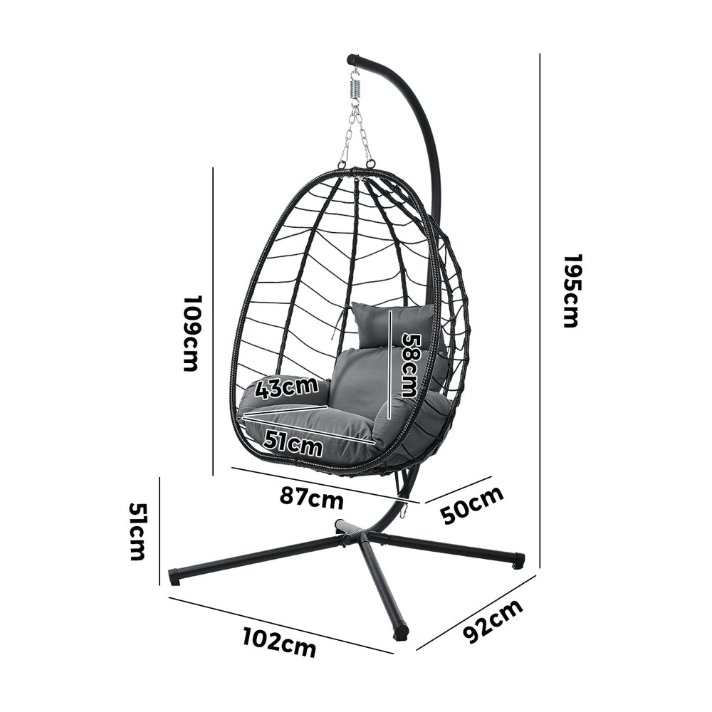 Livsip Outdoor Rattan Hanging Chair Porch Swing Chair Egg Seat Black