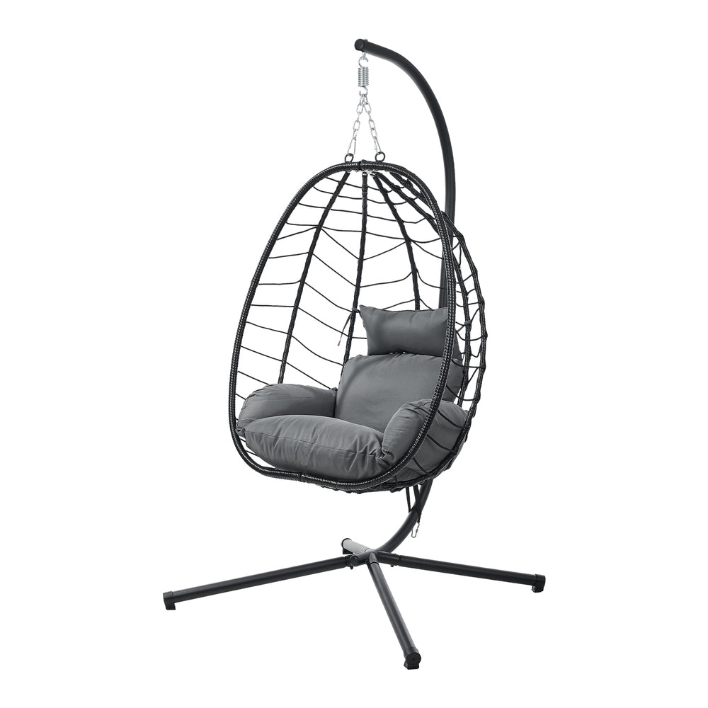 Livsip Outdoor Rattan Hanging Chair Porch Swing Chair Egg Seat Black