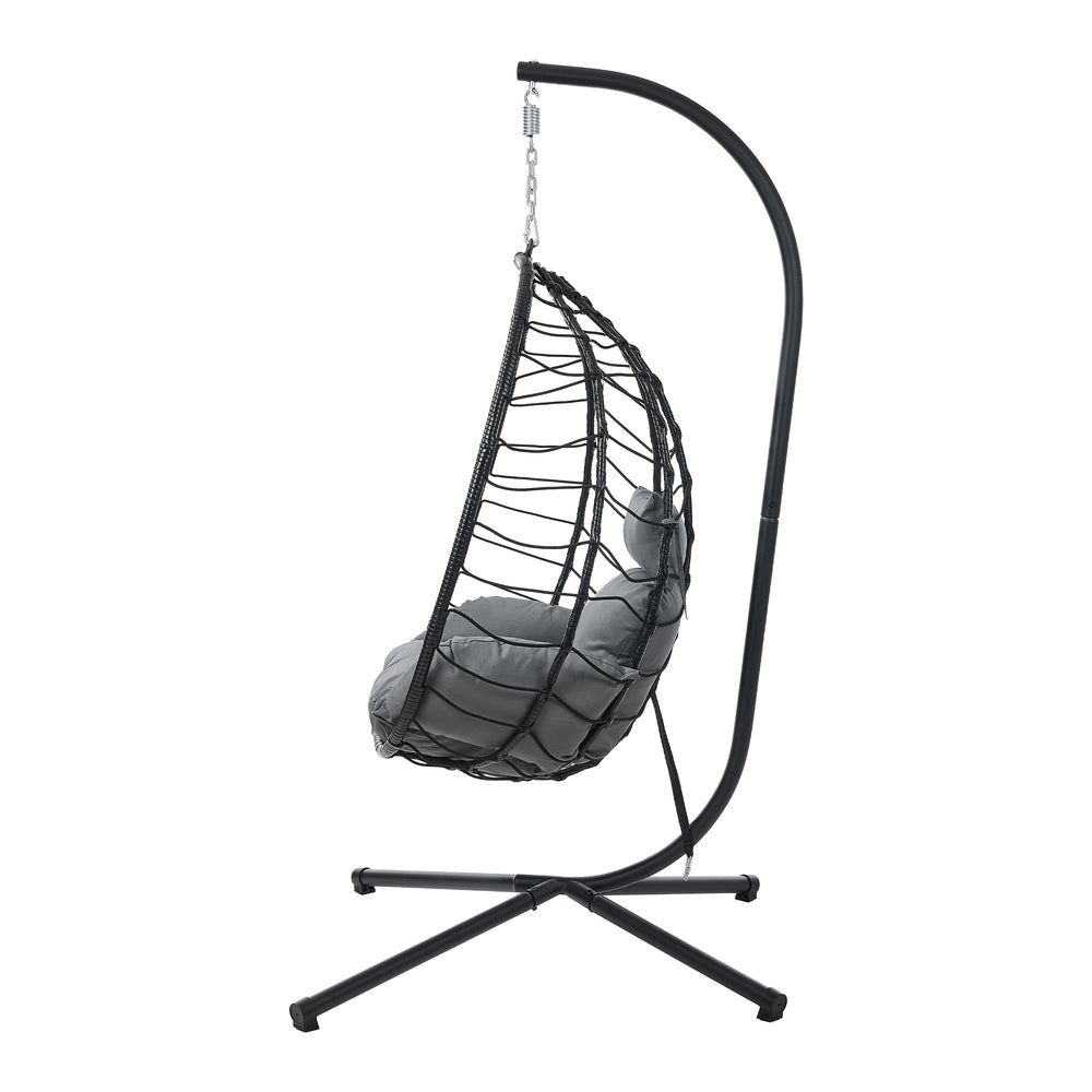 Livsip Outdoor Rattan Hanging Chair Porch Swing Chair Egg Seat Black