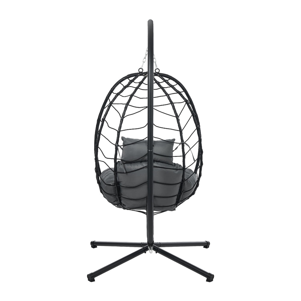 Livsip Outdoor Rattan Hanging Chair Porch Swing Chair Egg Seat Black