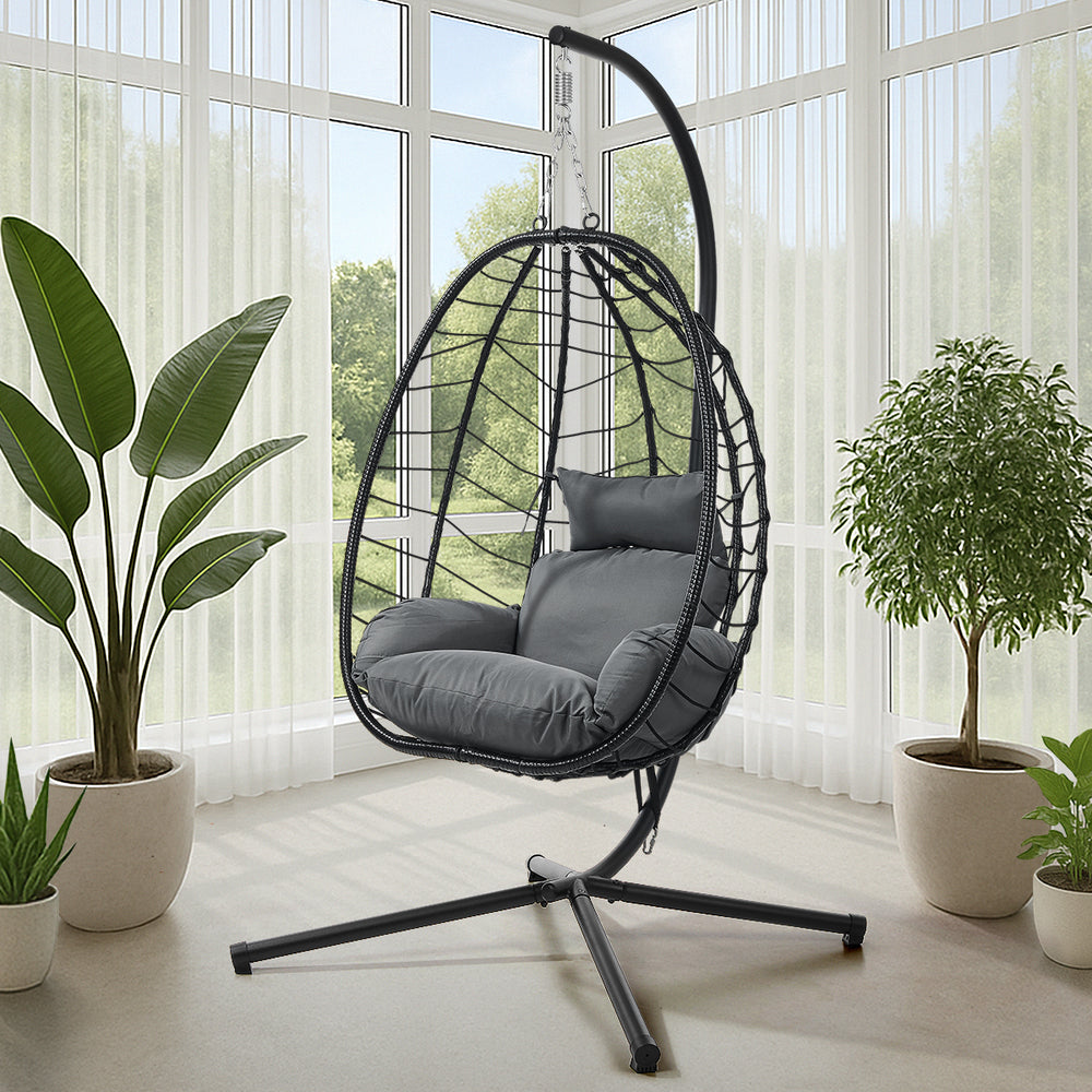 Livsip Outdoor Rattan Hanging Chair Porch Swing Chair Egg Seat Black