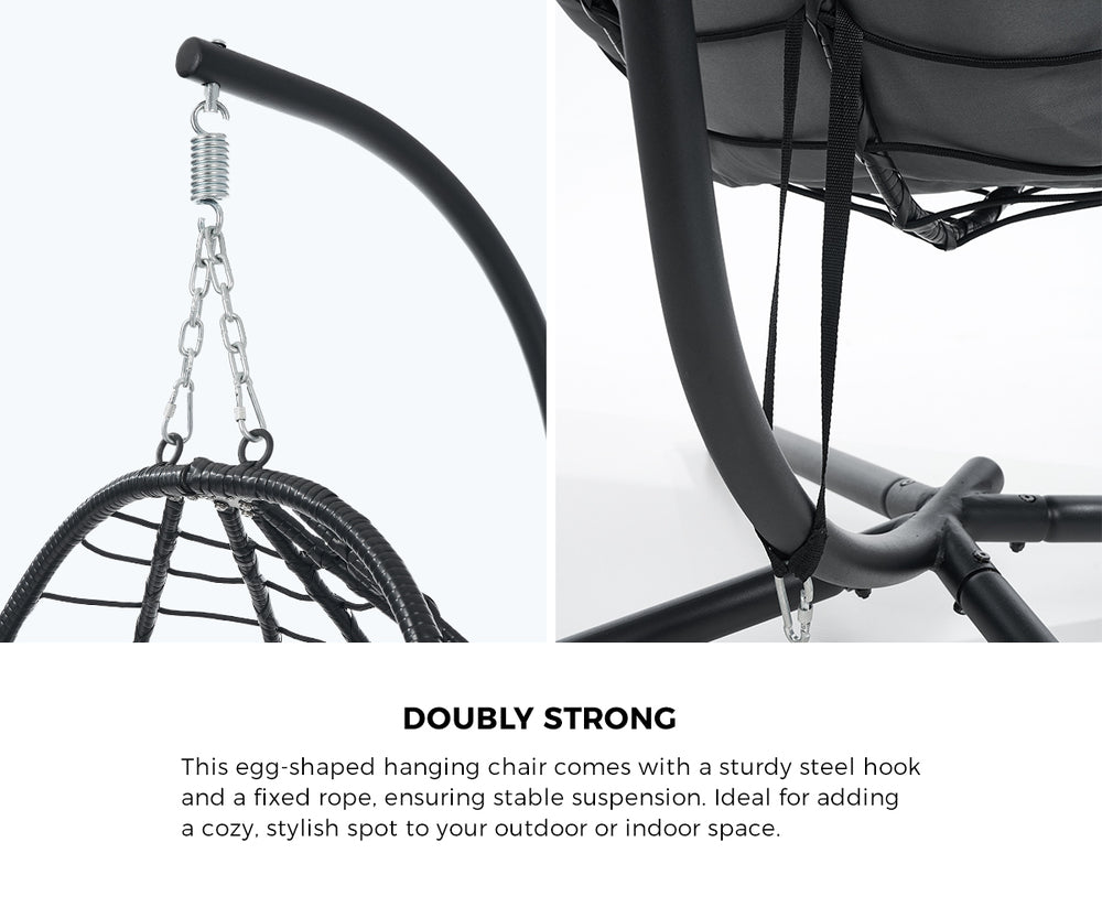 Livsip Outdoor Rattan Hanging Chair Porch Swing Chair Egg Seat Black