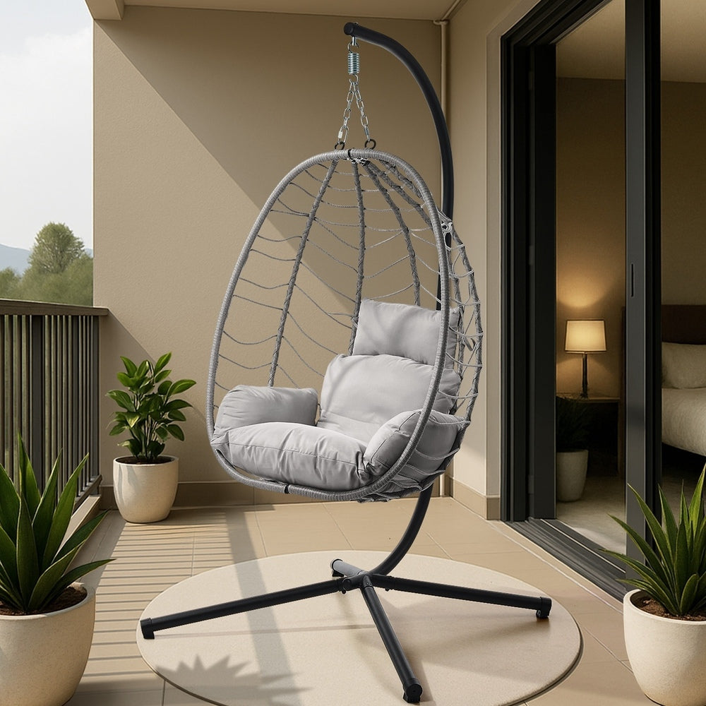 Livsip Outdoor Rattan Hanging Chair Porch Swing Chair Egg Seat Grey