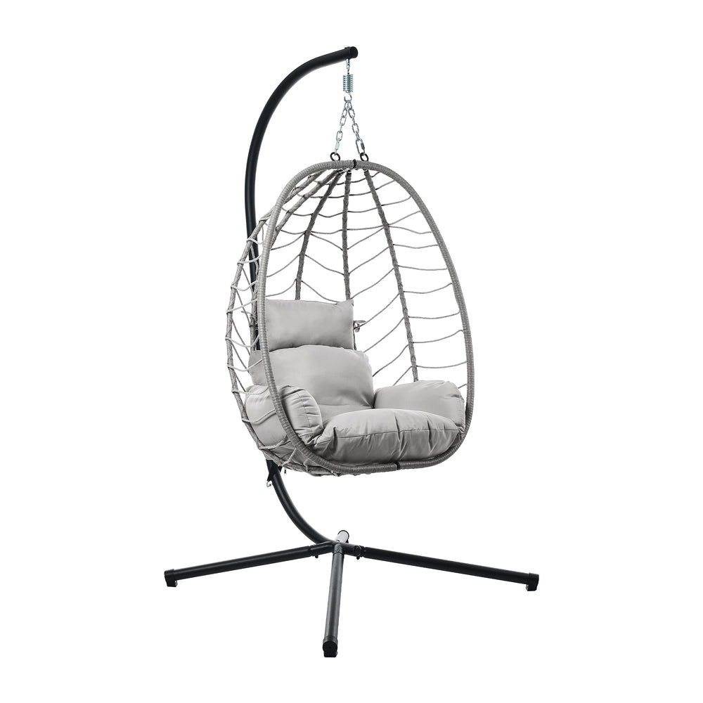 Livsip Outdoor Rattan Hanging Chair Porch Swing Chair Egg Seat Grey