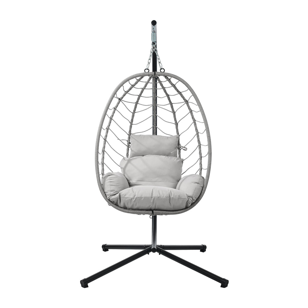Livsip Outdoor Rattan Hanging Chair Porch Swing Chair Egg Seat Grey
