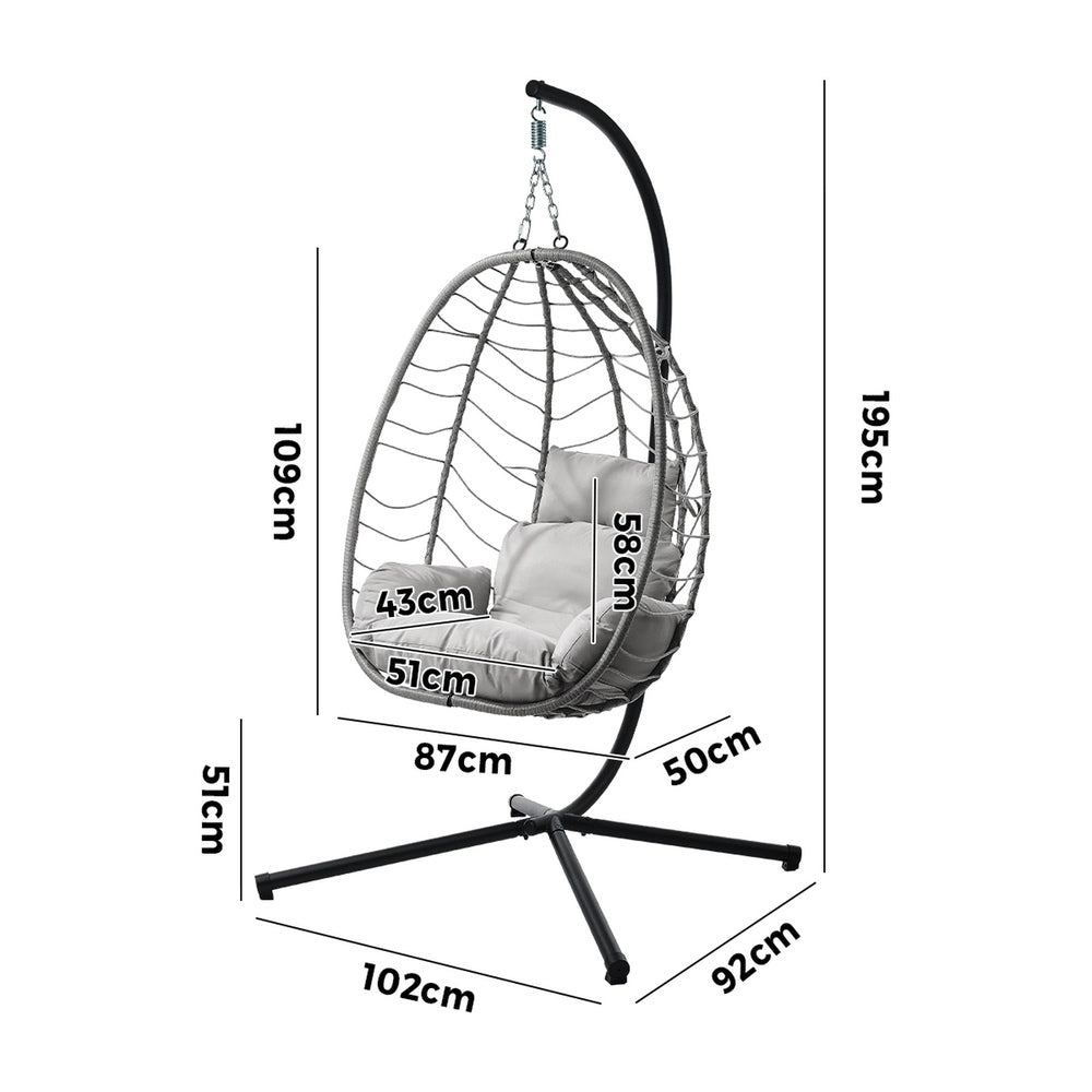 Livsip Outdoor Rattan Hanging Chair Porch Swing Chair Egg Seat Grey