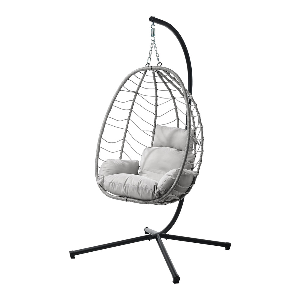Livsip Outdoor Rattan Hanging Chair Porch Swing Chair Egg Seat Grey