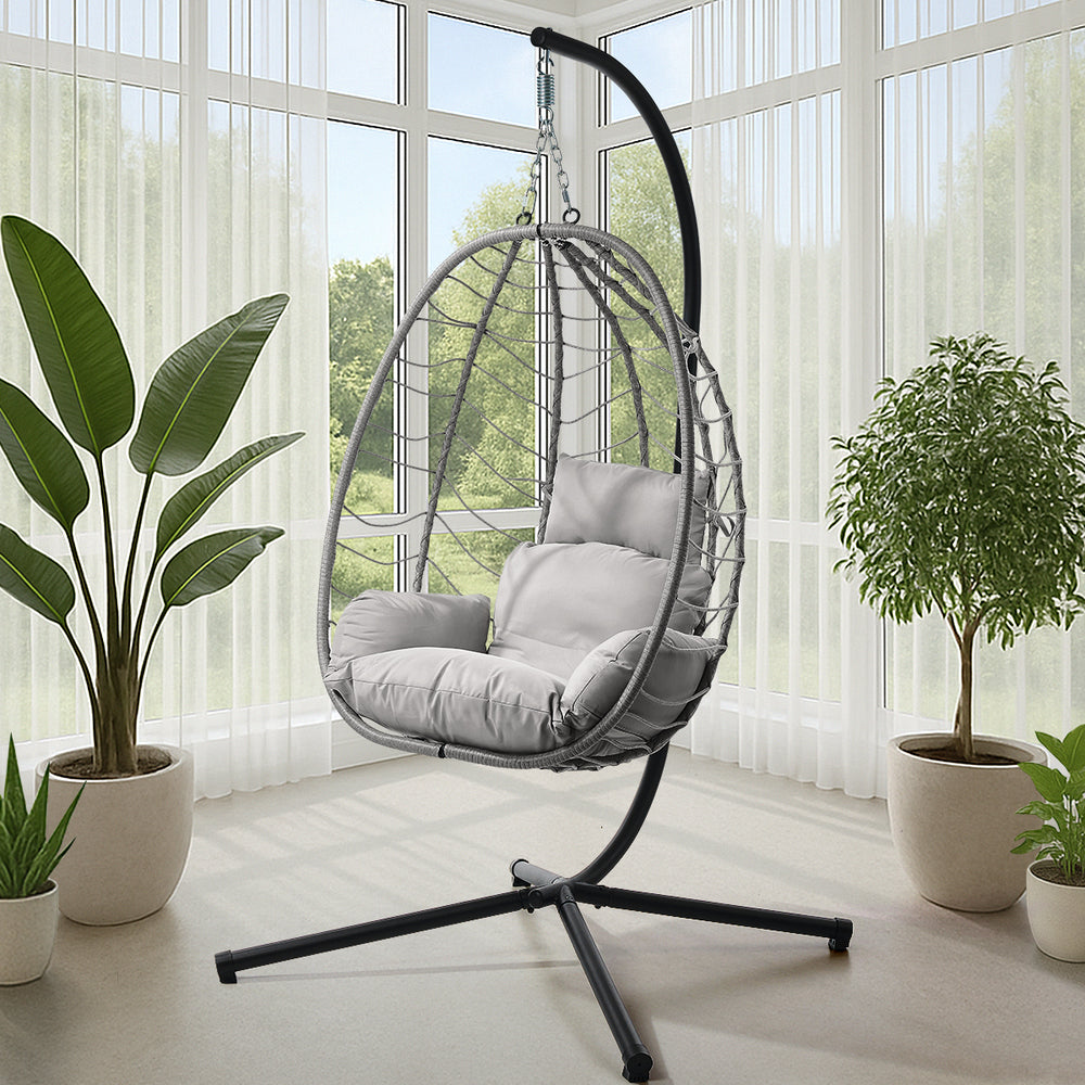 Livsip Outdoor Rattan Hanging Chair Porch Swing Chair Egg Seat Grey