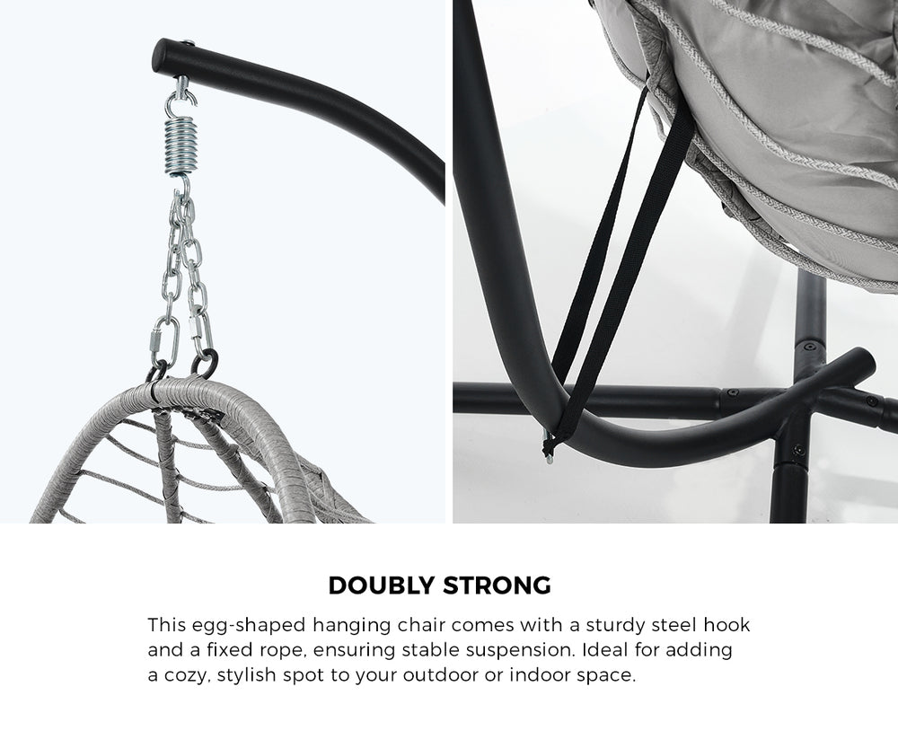 Livsip Outdoor Rattan Hanging Chair Porch Swing Chair Egg Seat Grey