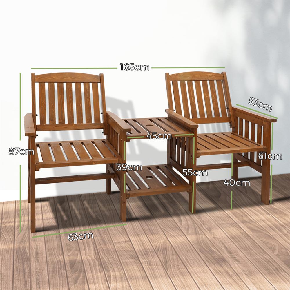 Wooden Garden Bench Chair&Table Loveseat Brown