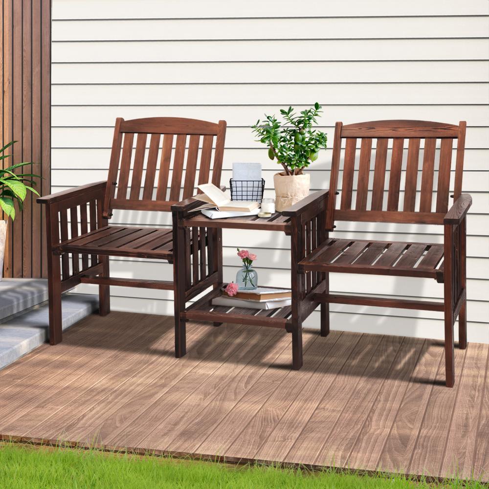 Outdoor Wooden Chair 2 Seat&Table Loveseat Charcoal