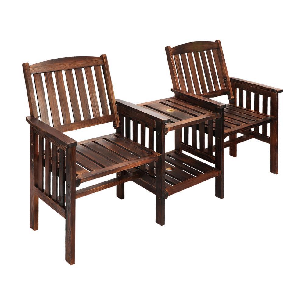 Outdoor Wooden Chair 2 Seat&Table Loveseat Charcoal