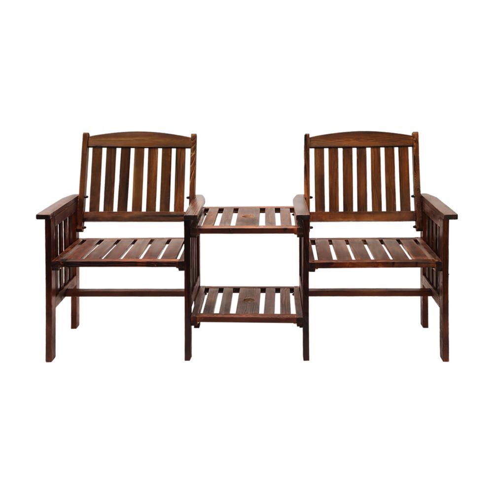 Outdoor Wooden Chair 2 Seat&Table Loveseat Charcoal