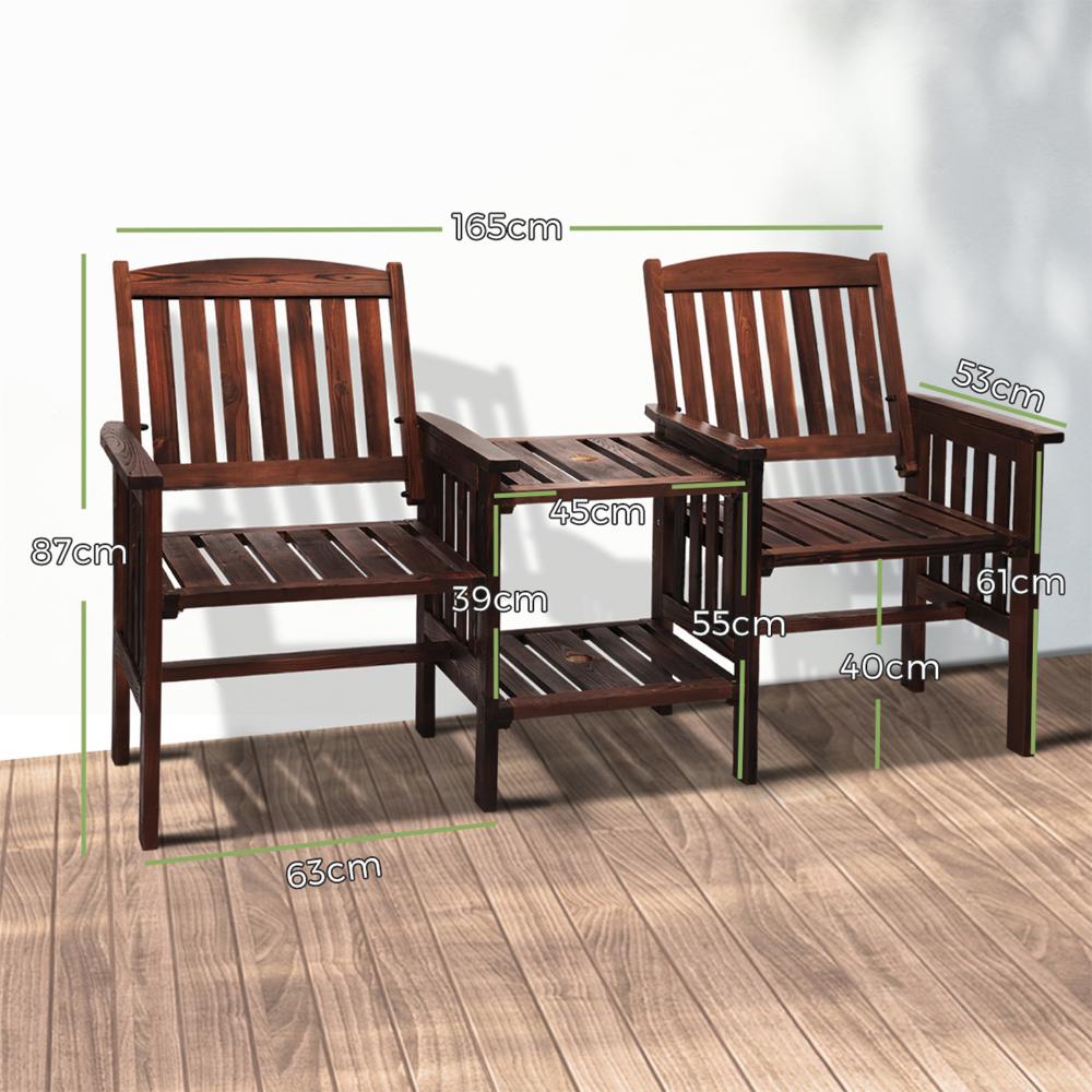 Outdoor Wooden Chair 2 Seat&Table Loveseat Charcoal