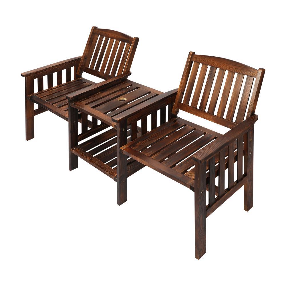 Outdoor Wooden Chair 2 Seat&Table Loveseat Charcoal