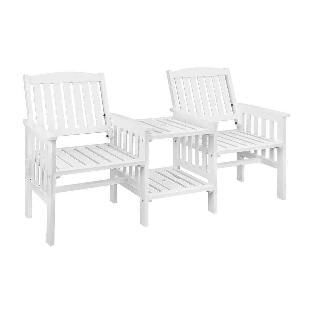 Wooden Garden Bench 2 Seat Chair&Table White