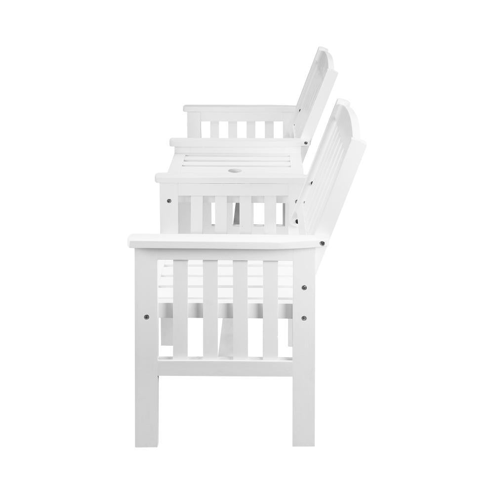 Wooden Garden Bench 2 Seat Chair&Table White