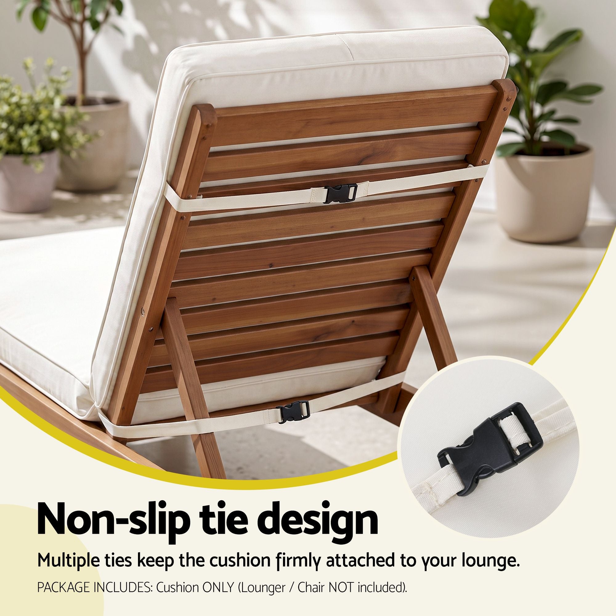 Outdoor Chaise Lounge Cushion Lounge Chair Pad Sunbed Mattress Beige