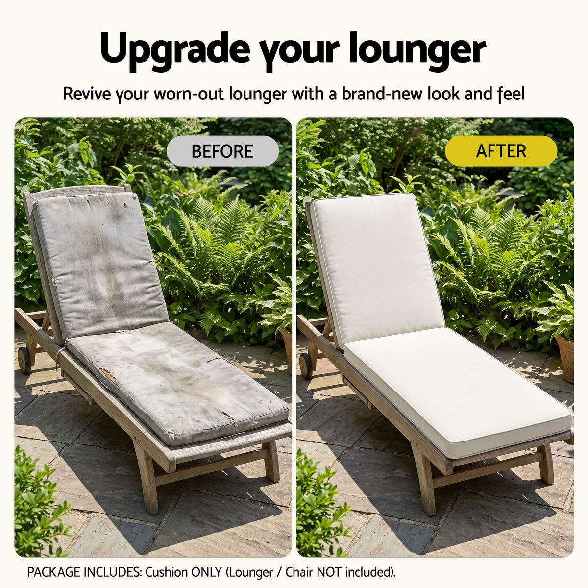 Gardeon Outdoor Sun Lounger Cushion 183cm, 8cm Thick Chaise Lounge Pad, Beige