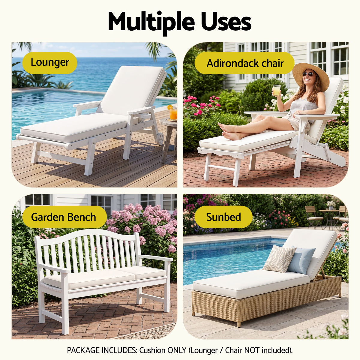 Gardeon Outdoor Sun Lounger Cushion 183cm, 8cm Thick Chaise Lounge Pad, Beige