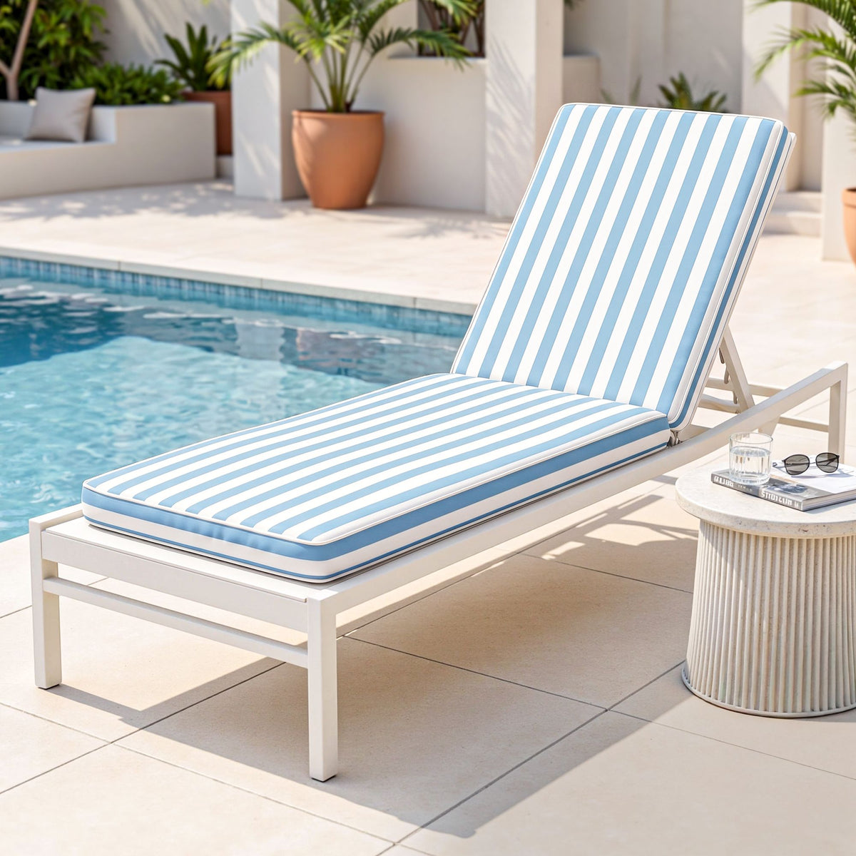 Gardeon Outdoor Sun Lounger Cushion 183cm, 8cm Thick Chaise Lounge Pad, Blue