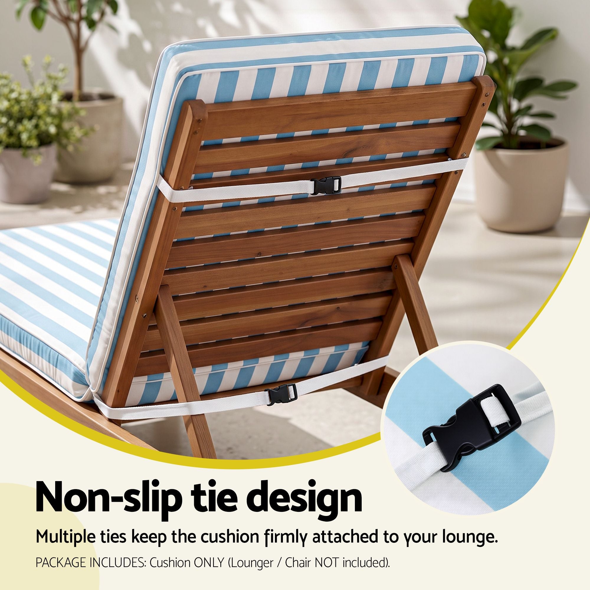 Outdoor Chaise Lounge Cushion Lounge Chair Pad Sunbed Mattress Blue