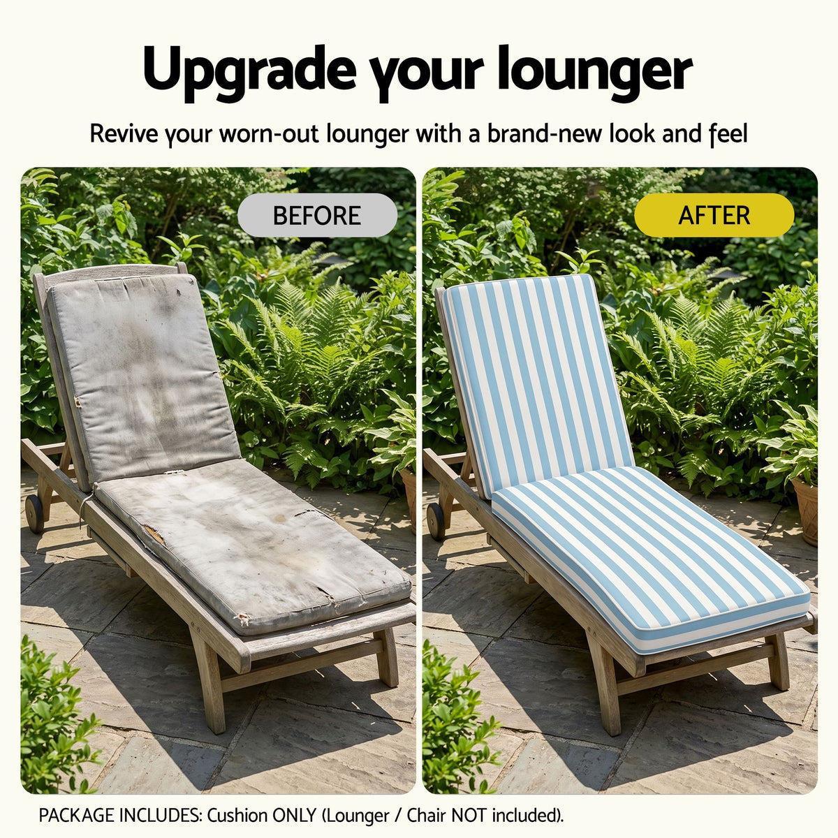 Gardeon Outdoor Sun Lounger Cushion 183cm, 8cm Thick Chaise Lounge Pad, Blue
