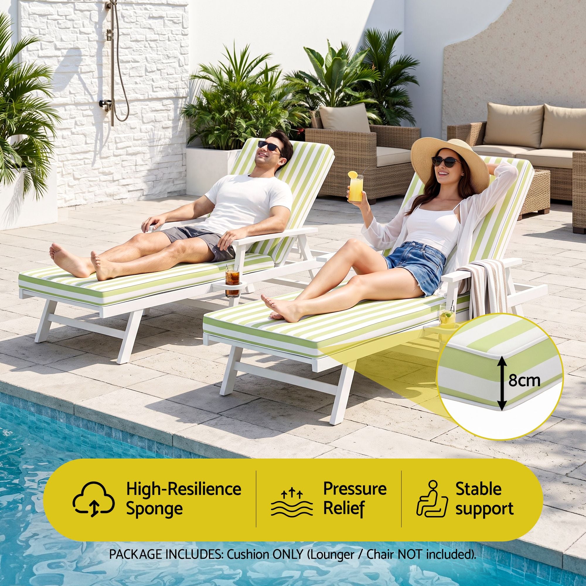 Outdoor Chaise Lounge Cushion Lounge Chair Pad Sunbed Mattress Green