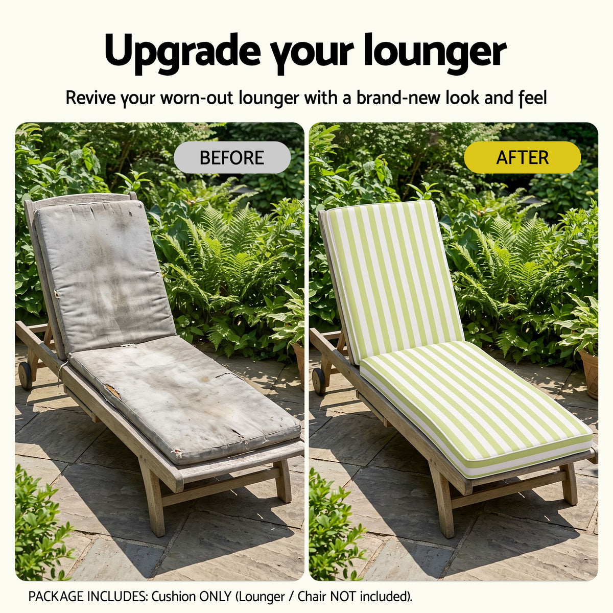 Gardeon Outdoor Sun Lounger Cushion 183cm, 8cm Thick Chaise Lounge Pad, Green