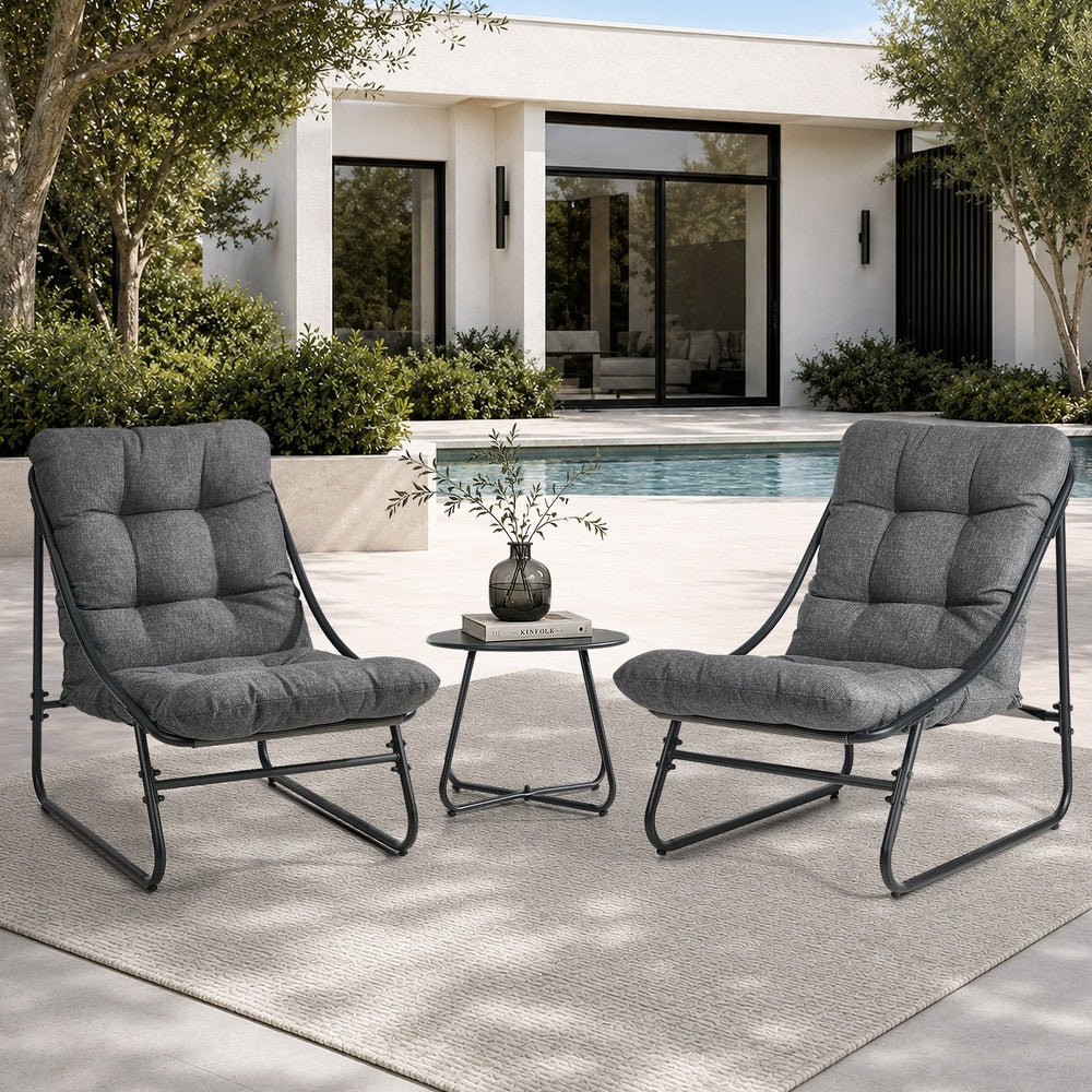 Livsip 3 Piece Outdoor Patio Set 2 Chairs Coffee Table Lounge Setting Grey