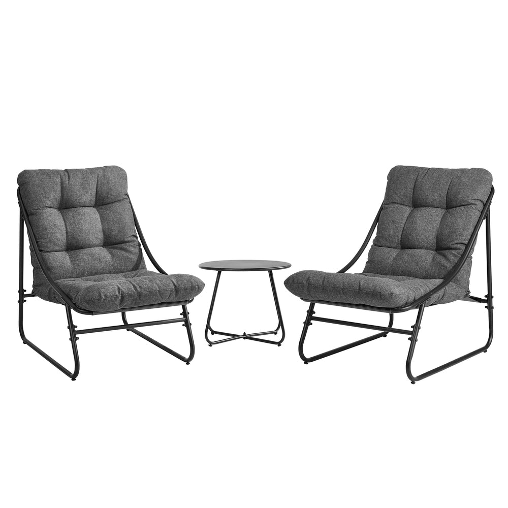 Livsip 3 Piece Outdoor Patio Set 2 Chairs Coffee Table Lounge Setting Grey