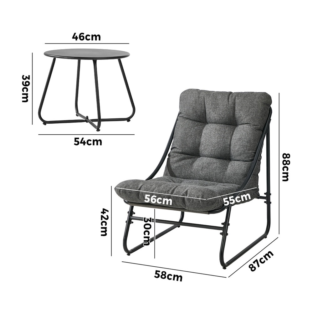 Livsip 3 Piece Outdoor Patio Set 2 Chairs Coffee Table Lounge Setting Grey