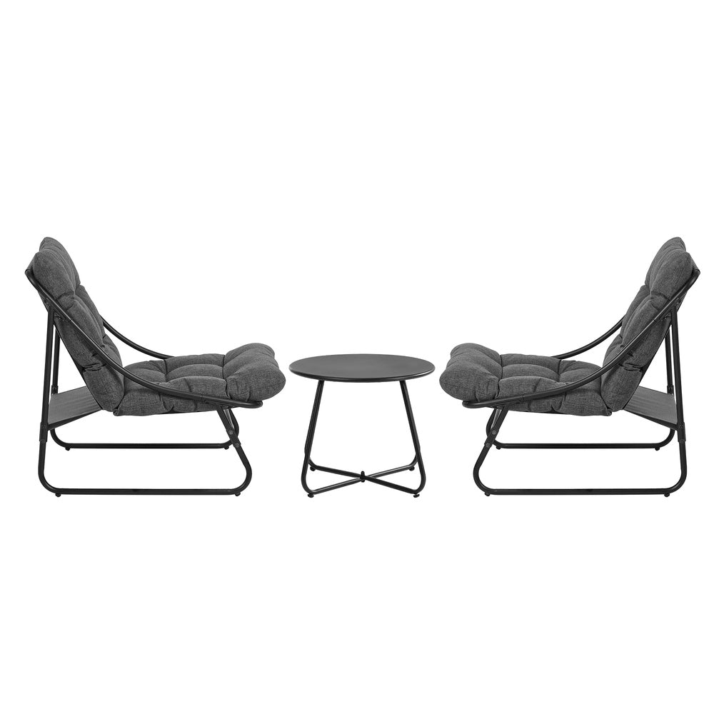 Livsip 3 Piece Outdoor Patio Set 2 Chairs Coffee Table Lounge Setting Grey