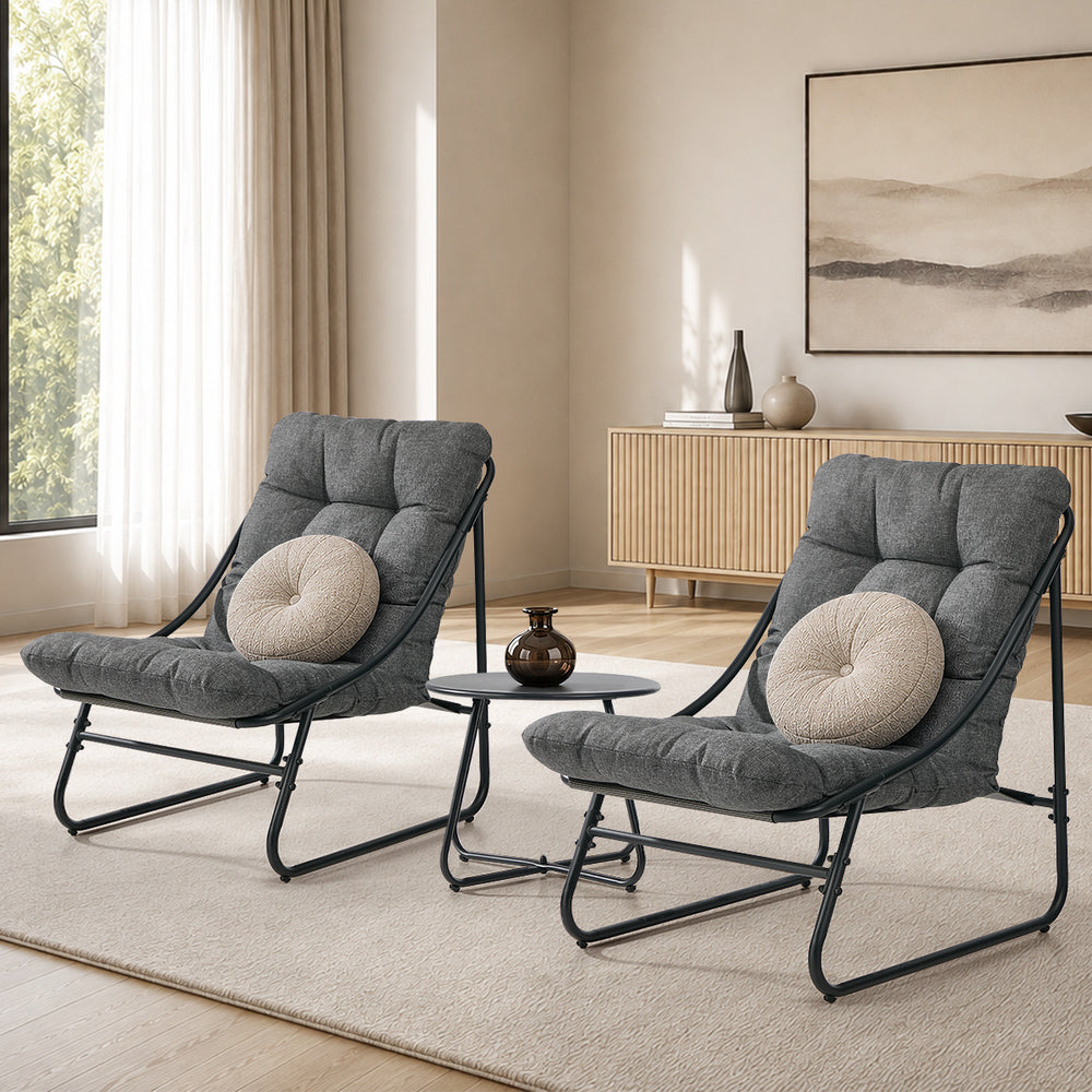 Livsip 3 Piece Outdoor Patio Set 2 Chairs Coffee Table Lounge Setting Grey