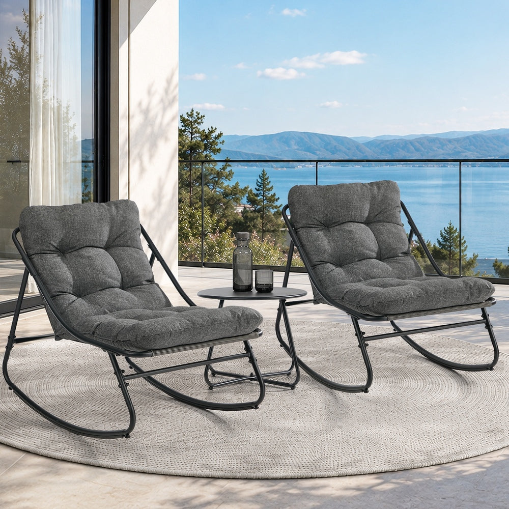 Livsip 3 Piece Outdoor Rocking Chair Set 2 Chairs Coffee Table Patio Grey