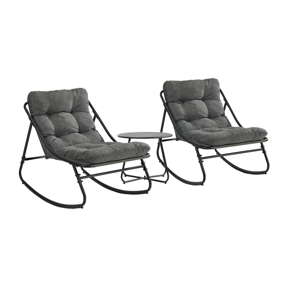 Livsip 3 Piece Outdoor Rocking Chair Set 2 Chairs Coffee Table Patio Grey