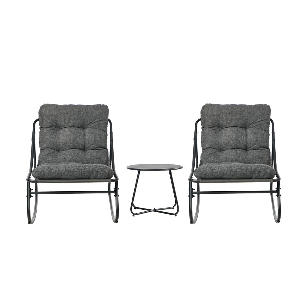 Livsip 3 Piece Outdoor Rocking Chair Set 2 Chairs Coffee Table Patio Grey