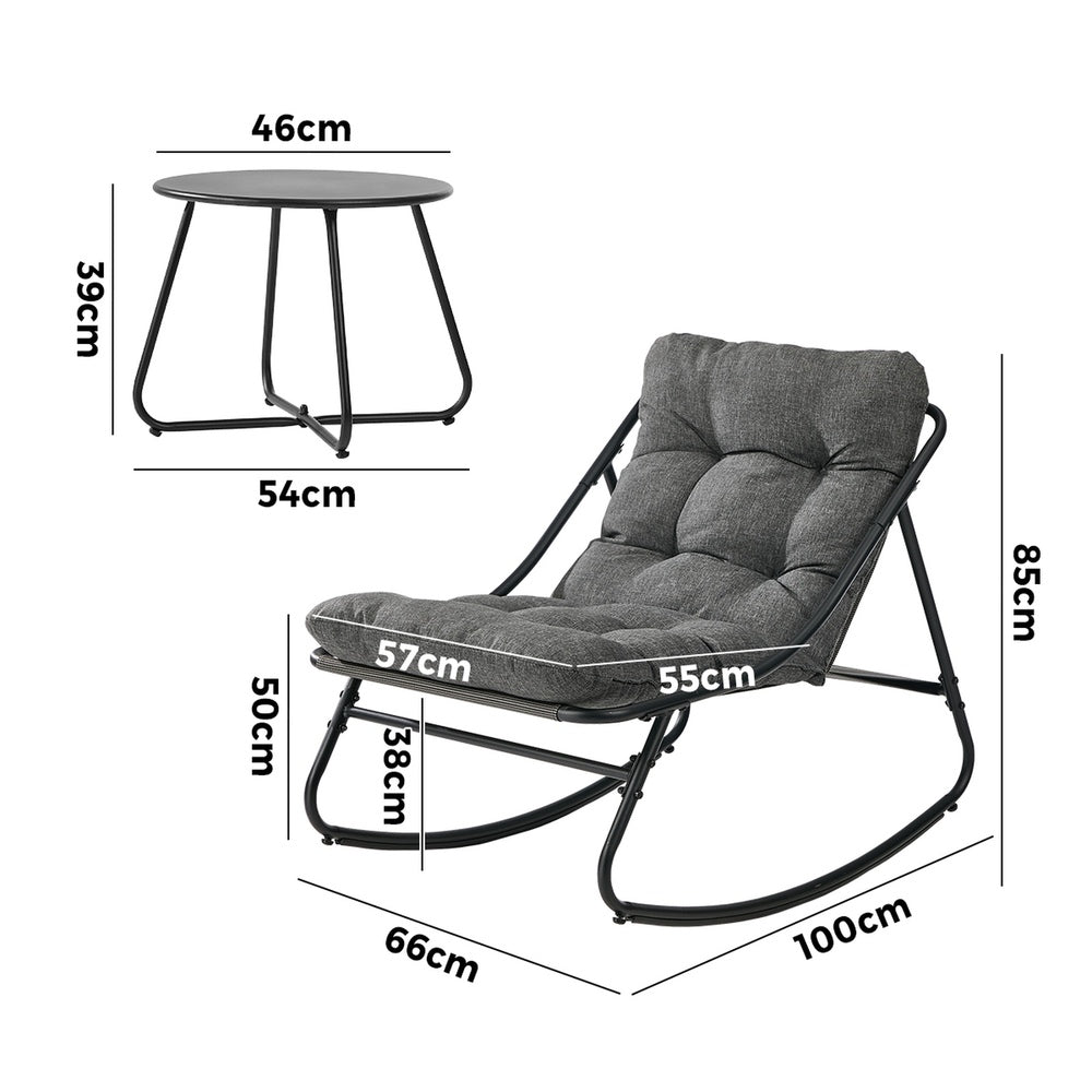 Livsip 3 Piece Outdoor Rocking Chair Set 2 Chairs Coffee Table Patio Grey