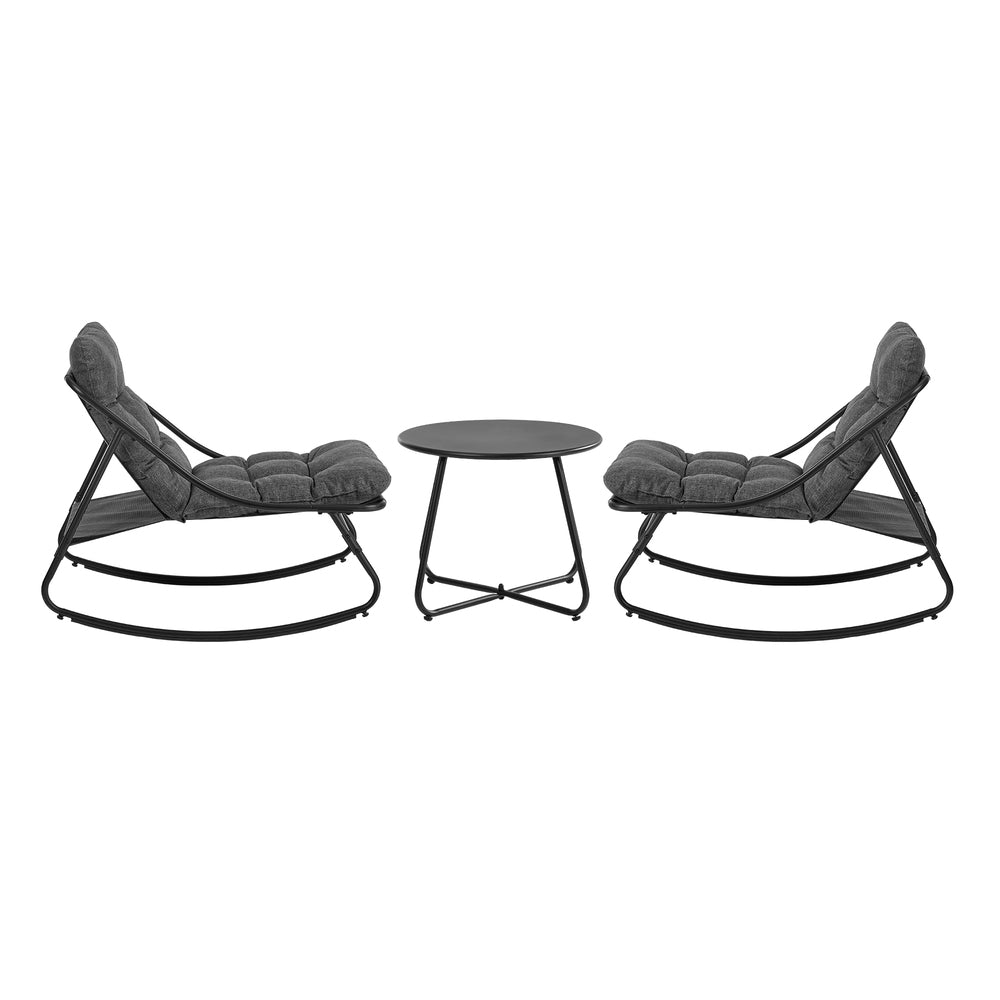Livsip 3 Piece Outdoor Rocking Chair Set 2 Chairs Coffee Table Patio Grey