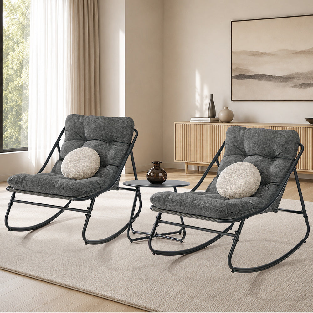 Livsip 3 Piece Outdoor Rocking Chair Set 2 Chairs Coffee Table Patio Grey