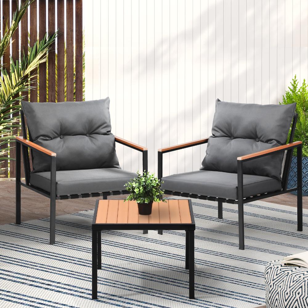 3PCS Outdoor Set Armchairs&Table with Cushions