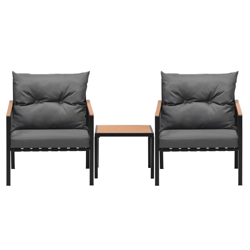 3PCS Outdoor Set Armchairs&Table with Cushions