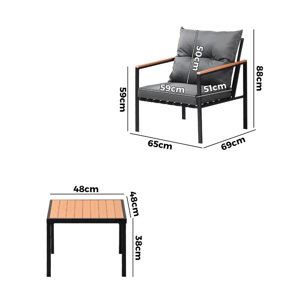 3PCS Outdoor Set Armchairs&Table with Cushions