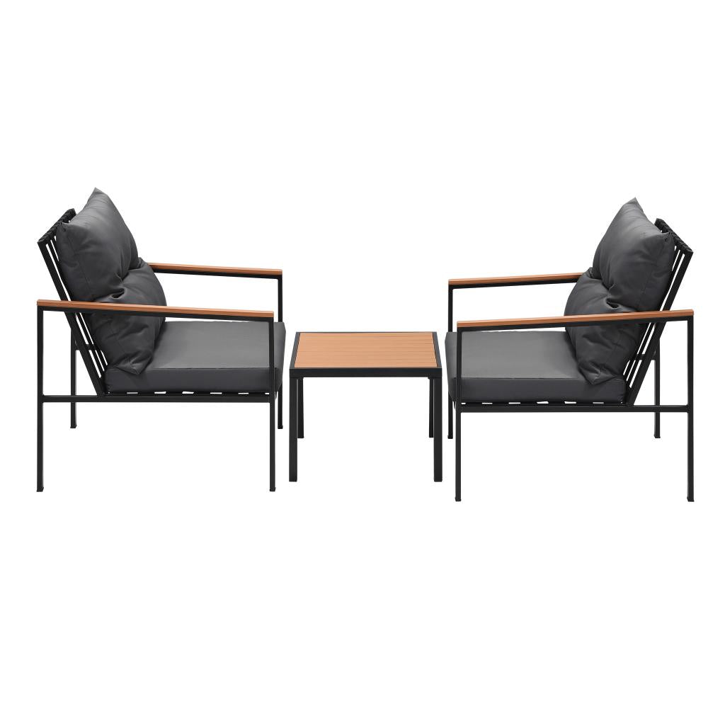 3PCS Outdoor Set Armchairs&Table with Cushions