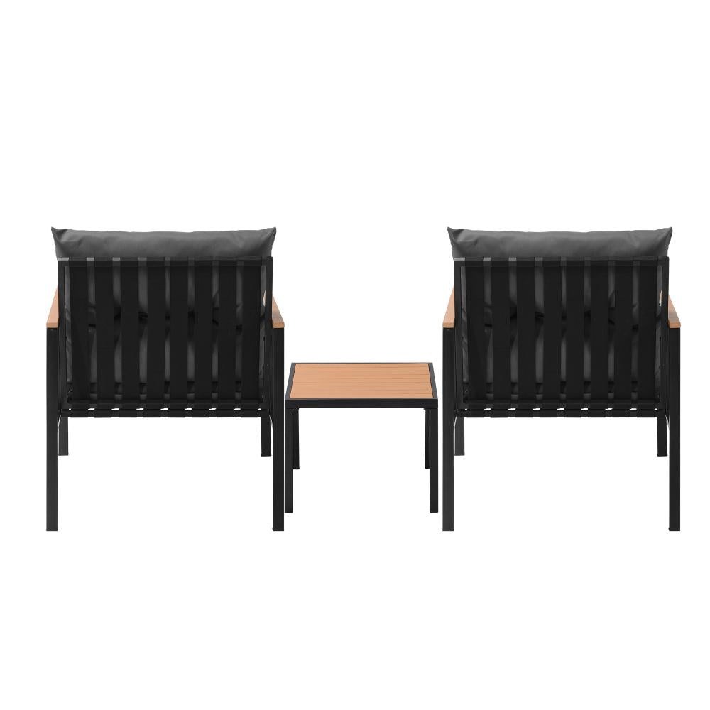 3PCS Outdoor Set Armchairs&Table with Cushions