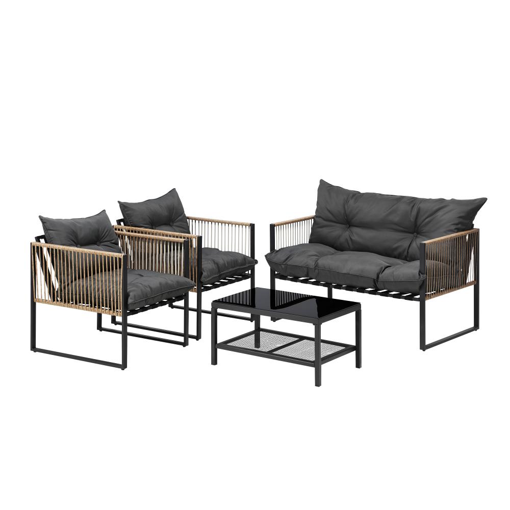 4 PCS Outdoor Furniture Set Lounge Sofa Table Chairs
