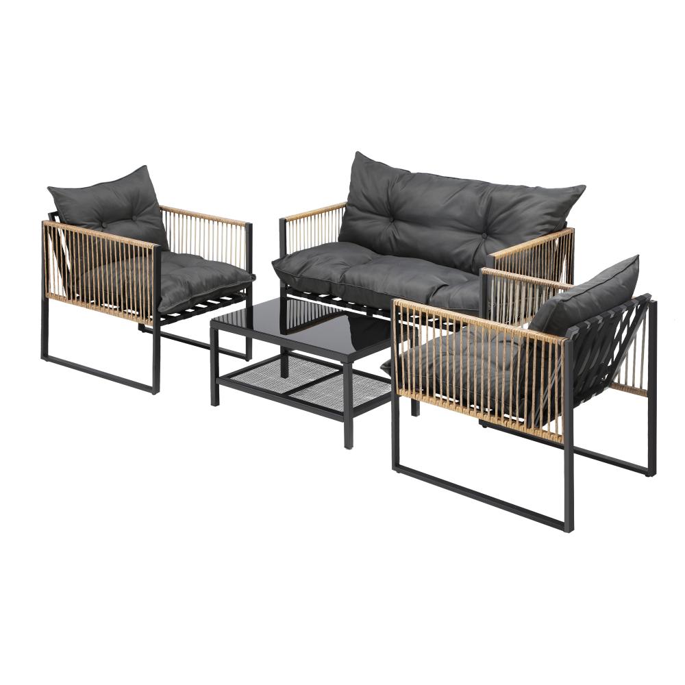 4 PCS Outdoor Furniture Set Lounge Sofa Table Chairs